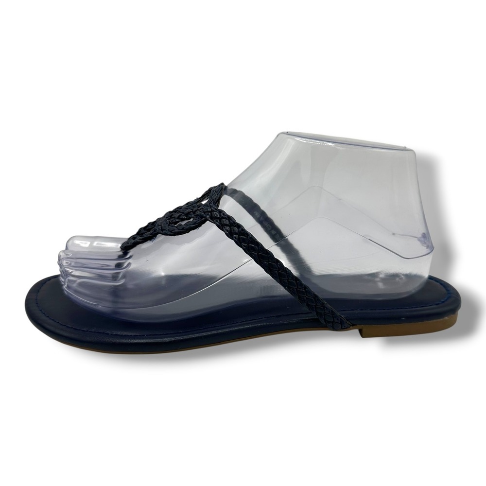 Talbots Womens Navy Blue Braided Knot T-Strap Flat Thong Sandals Size 8M